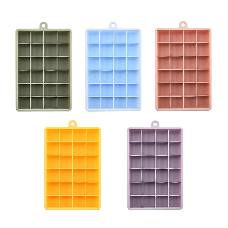 Square Silicone Rectangular Whiskey Ice Lattice Mold Tray/24 ice grids Cubes With Lid Plastic Boxes
