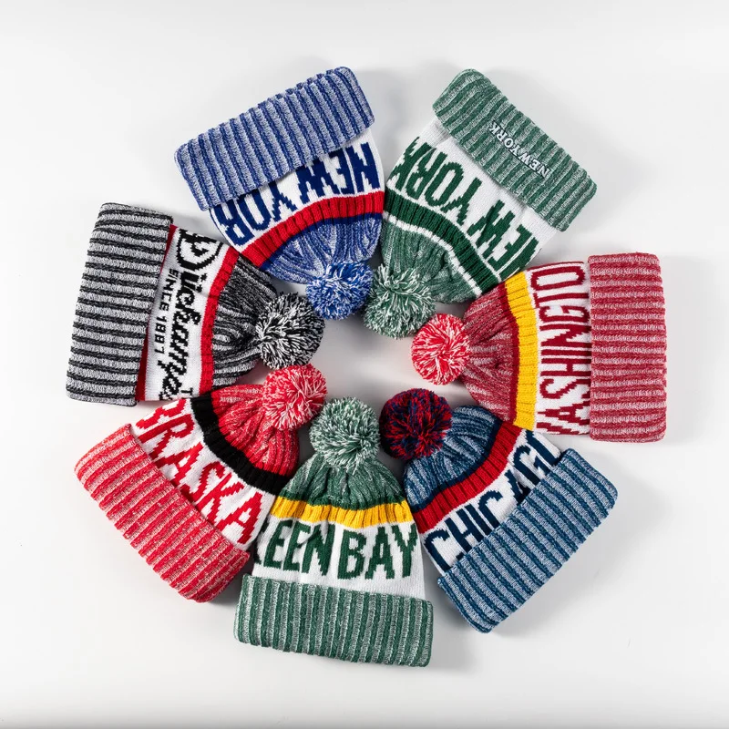 Ladies Real Raccoon Fur Pom Pom Hat Custom Wholesale Slouch Beanie Hat Women Winter Knitted Beanie Hat