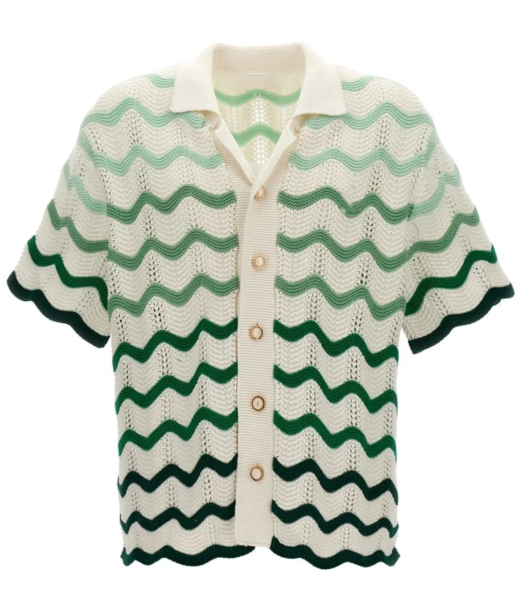 OEMODM customized fashion clothes jacquard DYE strips knit sweater polo neck man shirt