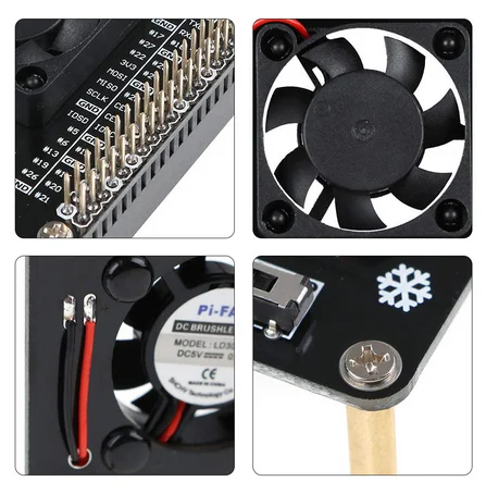  Плата расширения охлаждающего вентилятора Raspberry Pi GPIO со светодиодной подсветкой совместимая с 4B/3B