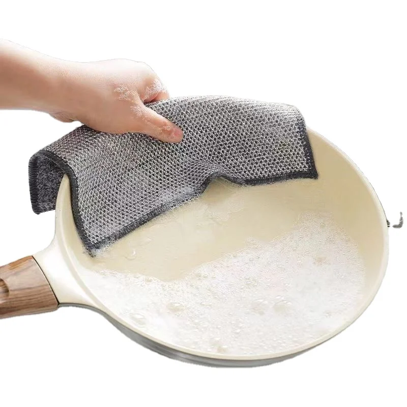 Wool Dish Towel, and Food Storage Containers Metal Wire Cleaning Mesh Dishcloth, Quick-drying Oil-absorbing Steel Kitchen Square