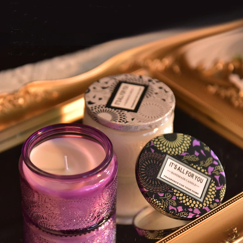 OEM Manufacturer Supply High Quality Relievo Glass Jar Scented Candles Wholesale Luxury Design Scented Candles