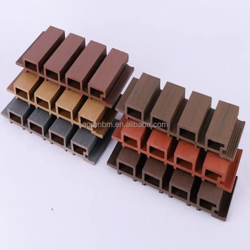 Co-extrusion Grille decorative design  wooden plastic siding fluted panels outdoor wpc exterior wall cladding