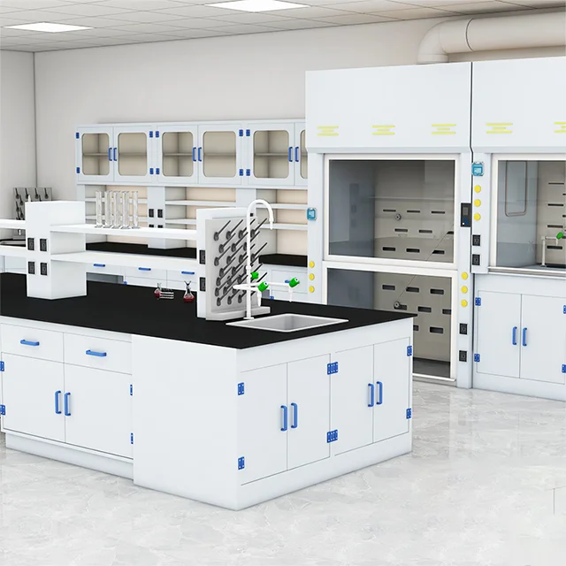 Professional design lab workstation layout with metal with cabinets