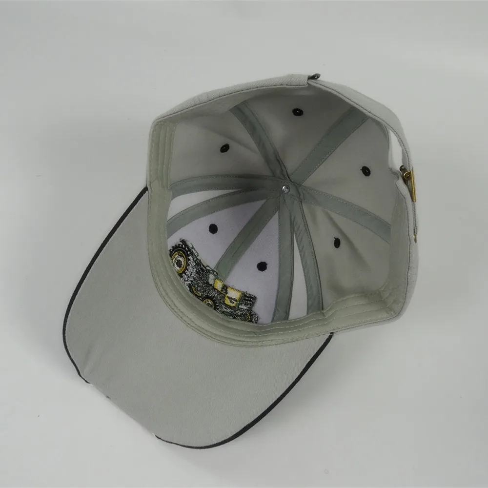 Curve Brim Baseball Cap Tractor Embroidery Brushed Cotton Promotion Cap with Piping
