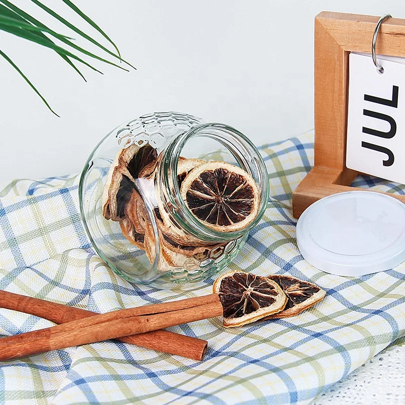 Wholesale Clear Flat Drum Glass Bottle 180ml 380ml 16oz Honey Spice Homemade Biscuit Candy Bottle Wedding Candy Jar