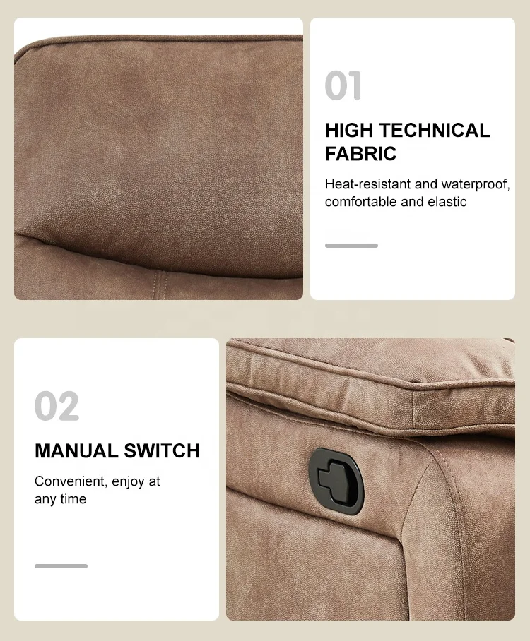 MANWAH CHEERS Factory Wholesales Italian Style Brown Full Cloth 6 Seater Section Modular Recliner Couch Living Room Sofa