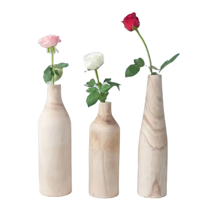 hand carved wood plant vase for desktop decoration fashion home decoration flower vase made in China