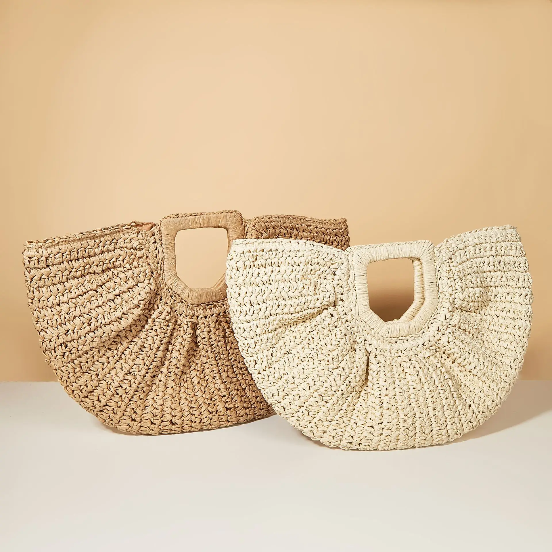 New Arrival Bohemian Top Handle Paper Straw Handbag Summer Beach Straw Bag