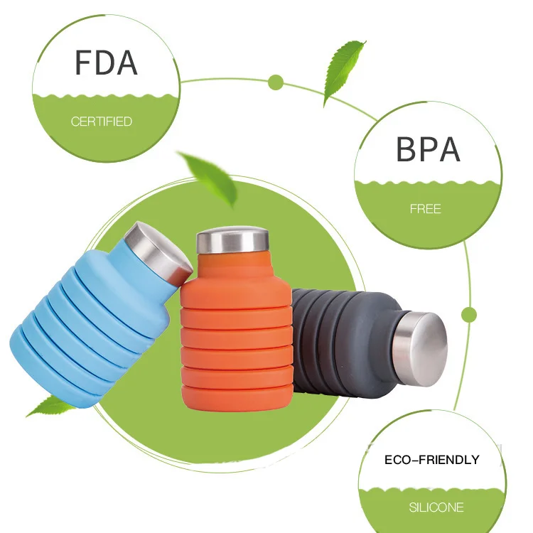 Silicone Foldable Water Bottles Portable Travel Water Bottle Leak Proof Waterbottle with Clip