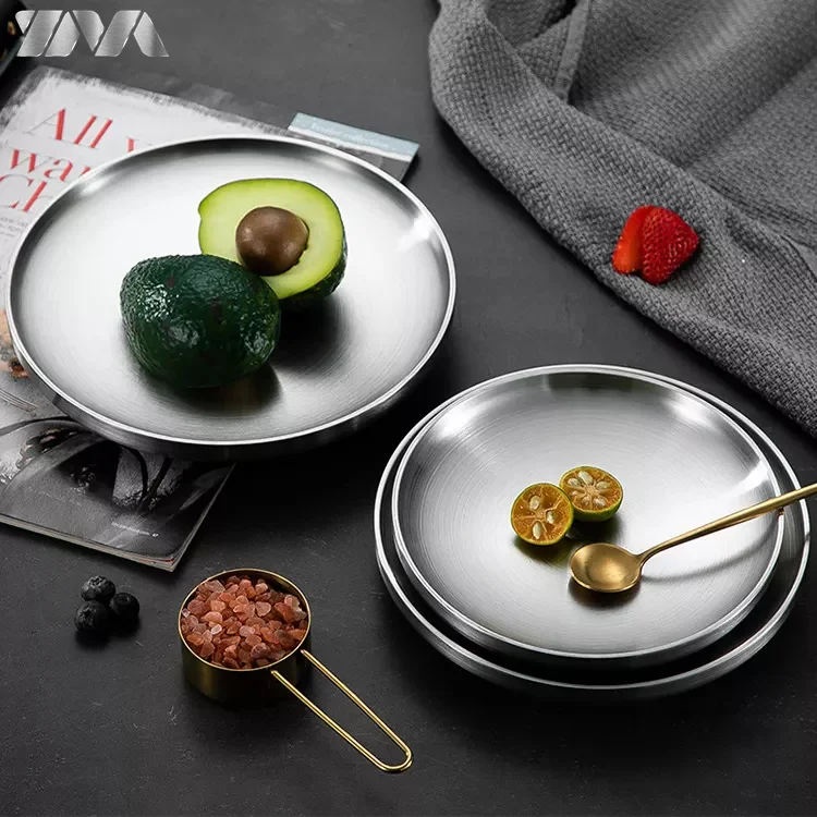 Direct Factory Supply 304 Stainless Steel Japanese Dish Outdoor Camping Dinner Salad Plate Home Hotel Restaurant Tableware Set