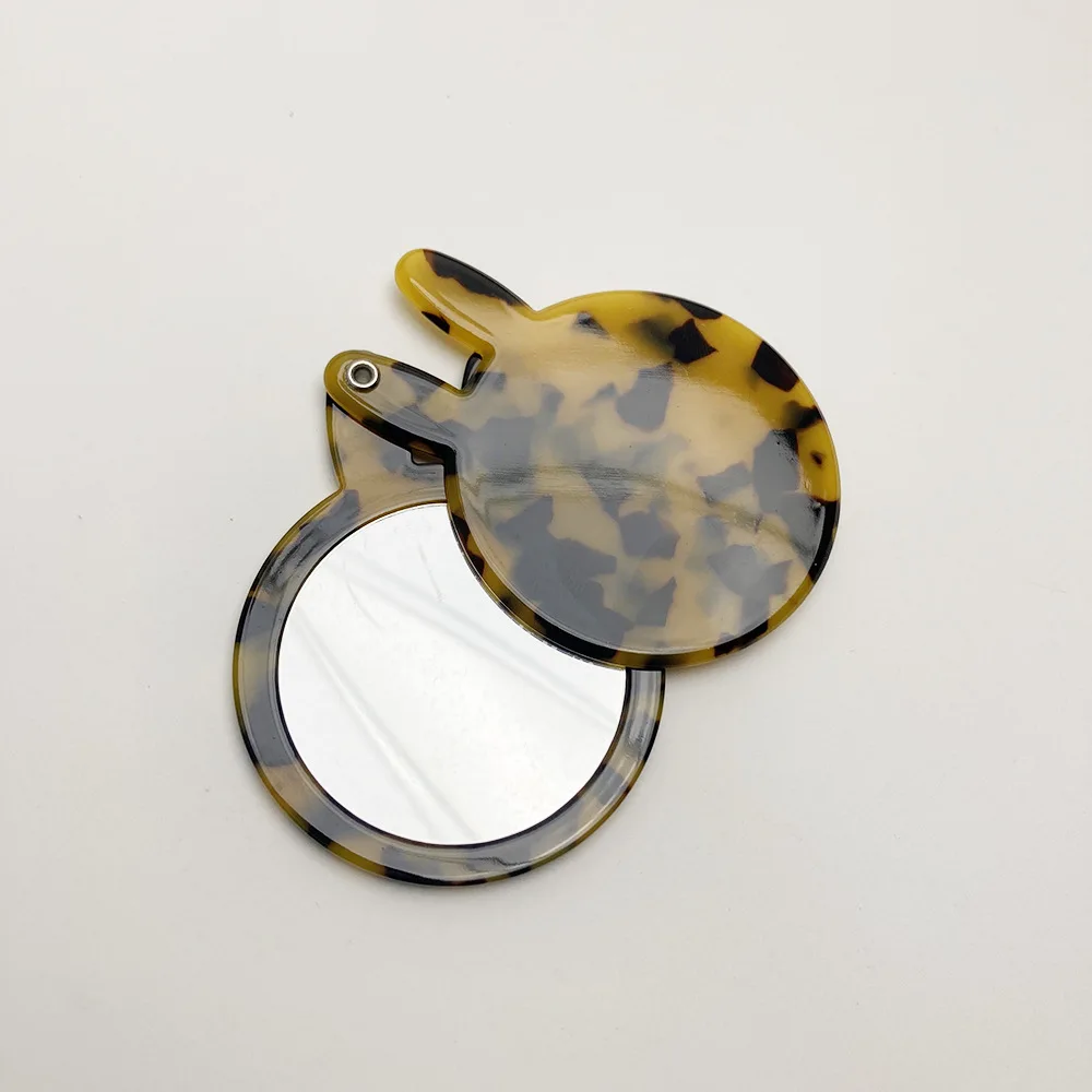Wholesale Factory Travel High Quality Compact Custom Logo Vintage Acetate Flip Mini Rabbit Makeup Cover Mirror For Women