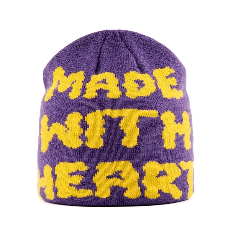 Letter Jacquard Pattern Beanies Custom Logo All Over Print Designer Unisex Graphic No Cuff Knit Winter Beanie Hats