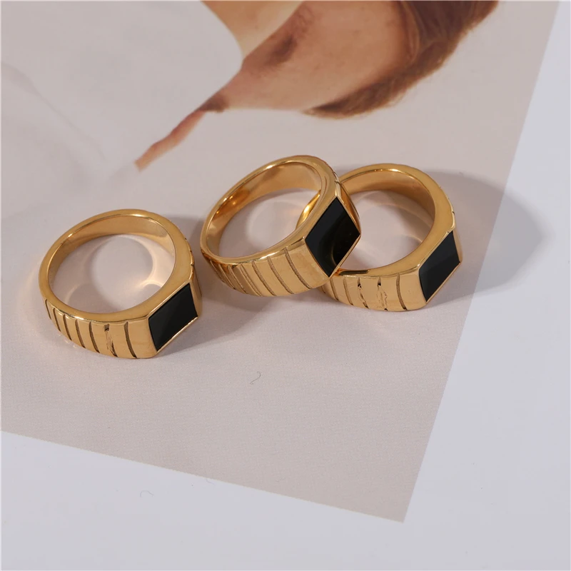 High End 18K позолоченные простые черные нержавеющая сталь кольца из нержавеющей стали унисекс Кольца Пара золотые украшения