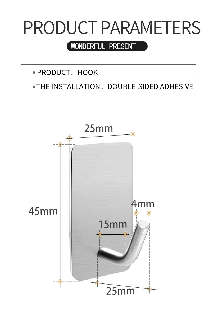 Metal Stainless Steel 3M Self-Adhesive Wall Mounted Decorative Coat Robe hooks wall organisation Rack Hanger Bathroom