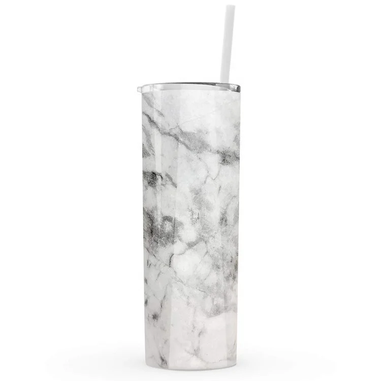 cummins filter tumbler Slim Double Walled Stainless Steel Water Beer Coffee Cups 20OZ Marble Skinny Tumbler with Plastic Lid