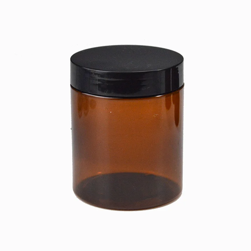 Wholesale cosmetic food packaging 100ml 150ml 200ml amber black pet plastic cosmetic cream jar with white black lid