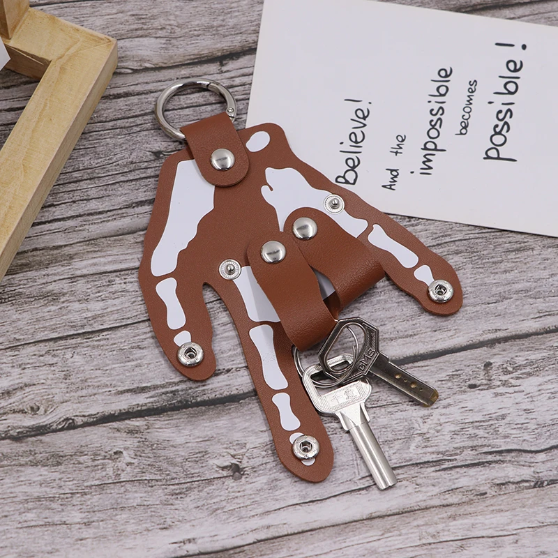 Spooky Skeleton Finger Keychain Halloween Finger PU Leather Keychain Christmas Key Holder Pendant Keychain