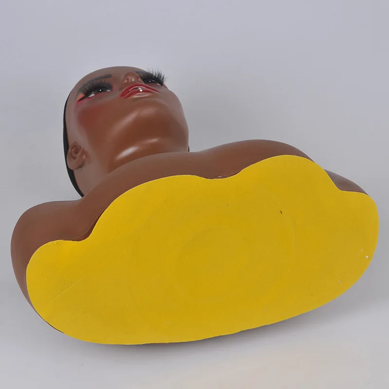 New Wholesale Makeup PVC Female Display African American Bust Mannequin Head with Shoulders for Wig Display