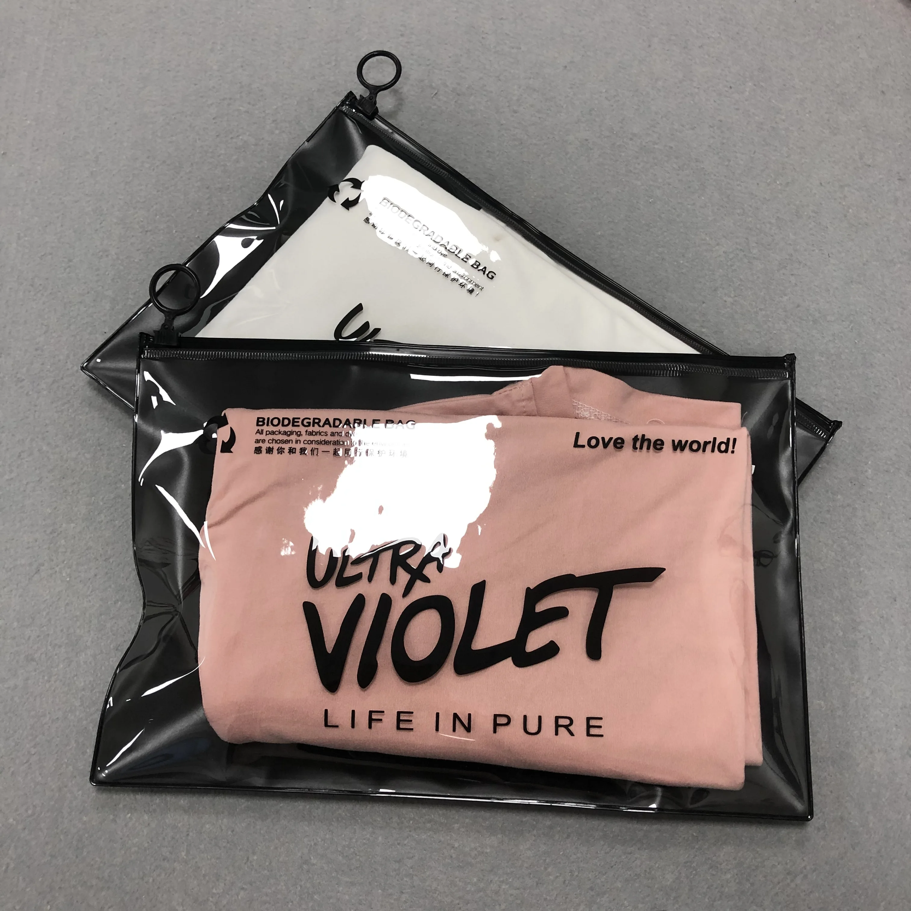 Custom promotional plastic bag ziplock clothing packaging frosted zipper bags