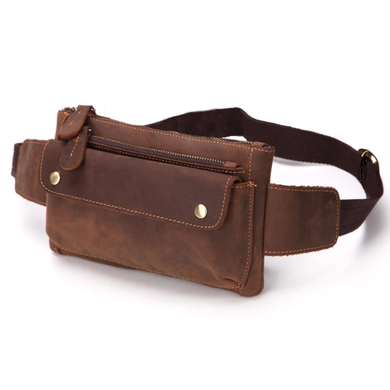 Casual Fanny Pack  Crazy Horse Leather Vintage Bum Bag Custom Waist Bag