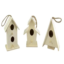 Set of 3 unfinished garden decoration natural solid wood kids DIY toy factory wholesale bird house kids