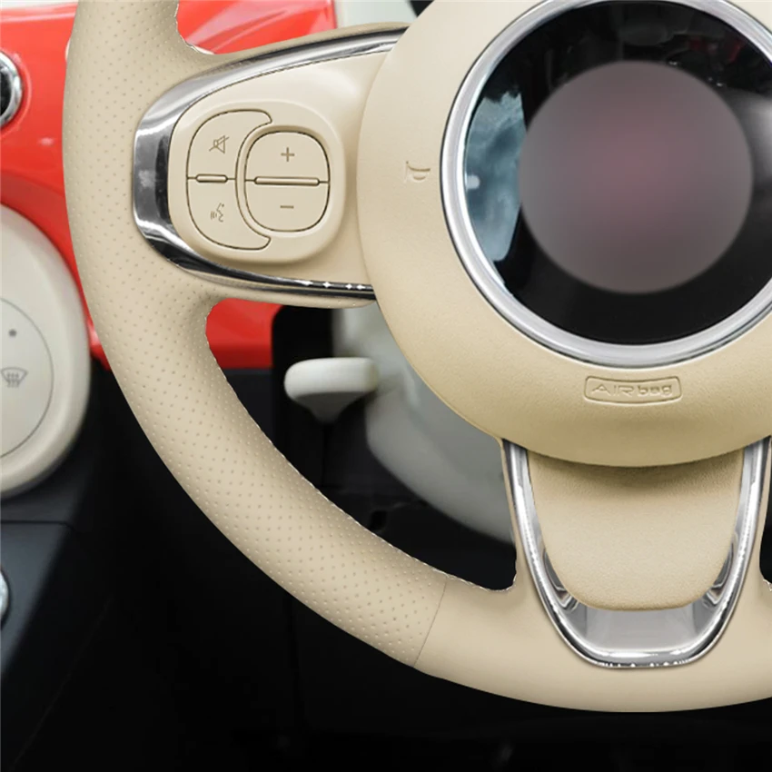 MEWANT For Fiat 500 2015-2021 / 500C 2016-2021 Best Ladies Car Steering Wheel Cover Beige Leather Factory Wholesale Price