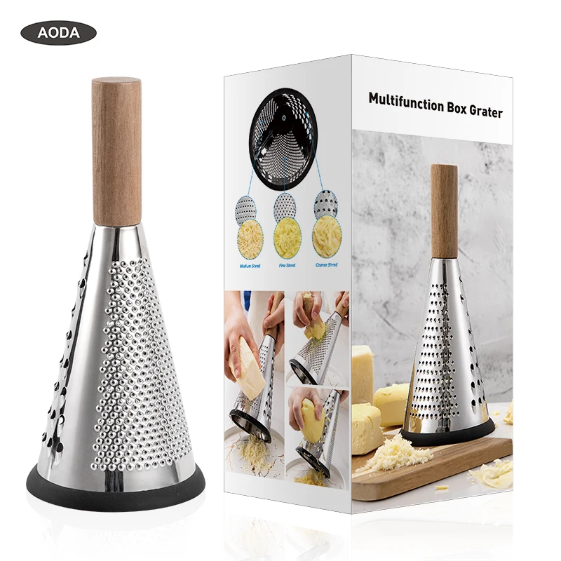 Haigh Quality Hand Stainless Steel Grater Vegetable Cutter for Kitchen, Cheese Grater with Wood Handle