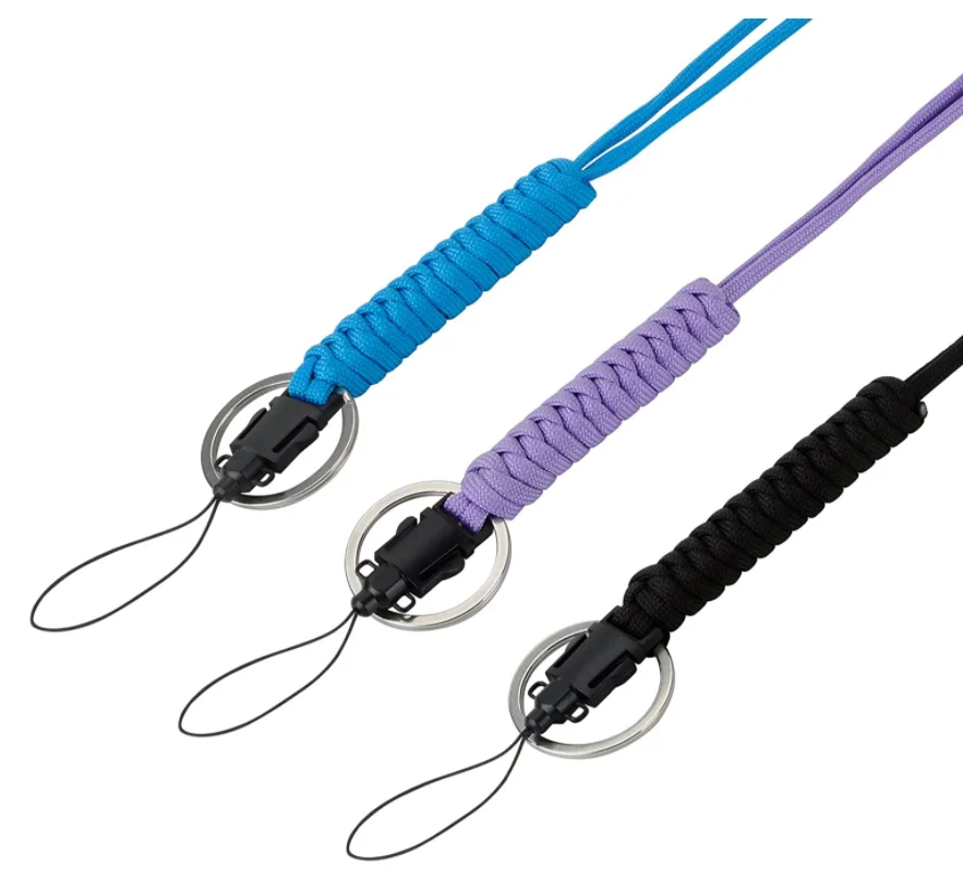 Paracord Wrist Strap Parachute Rope Badge Cellphone Waterproof Case Holder with Metal Hook for Outdoor