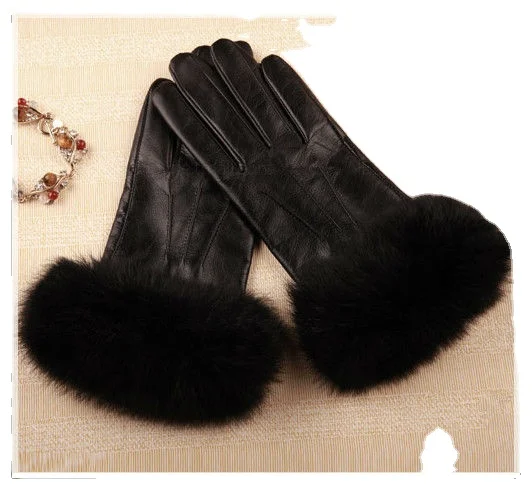 Cuff Gloves Women Sheep Leather Gloves Wholesale Fox Fur Warm Driving Cycling Winter Manufacturer Men Ladies Gloves for Winter