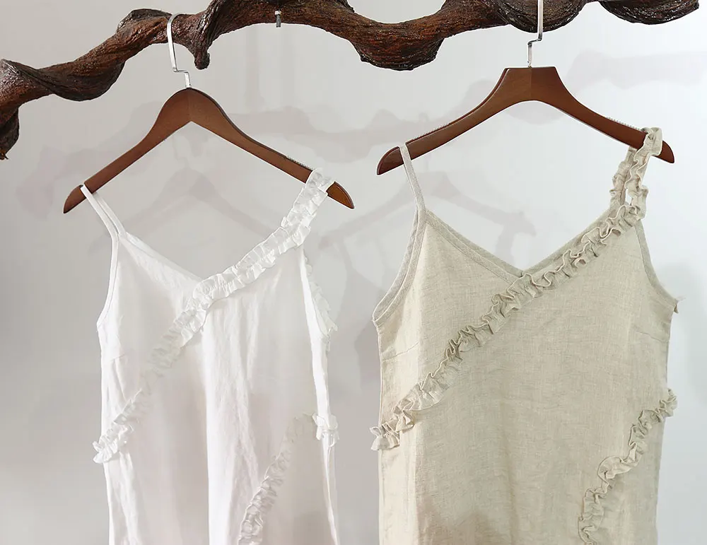 Sexy Linen Sleepwear Braces Shirts Underwear Pajamas Robes Set for Woman