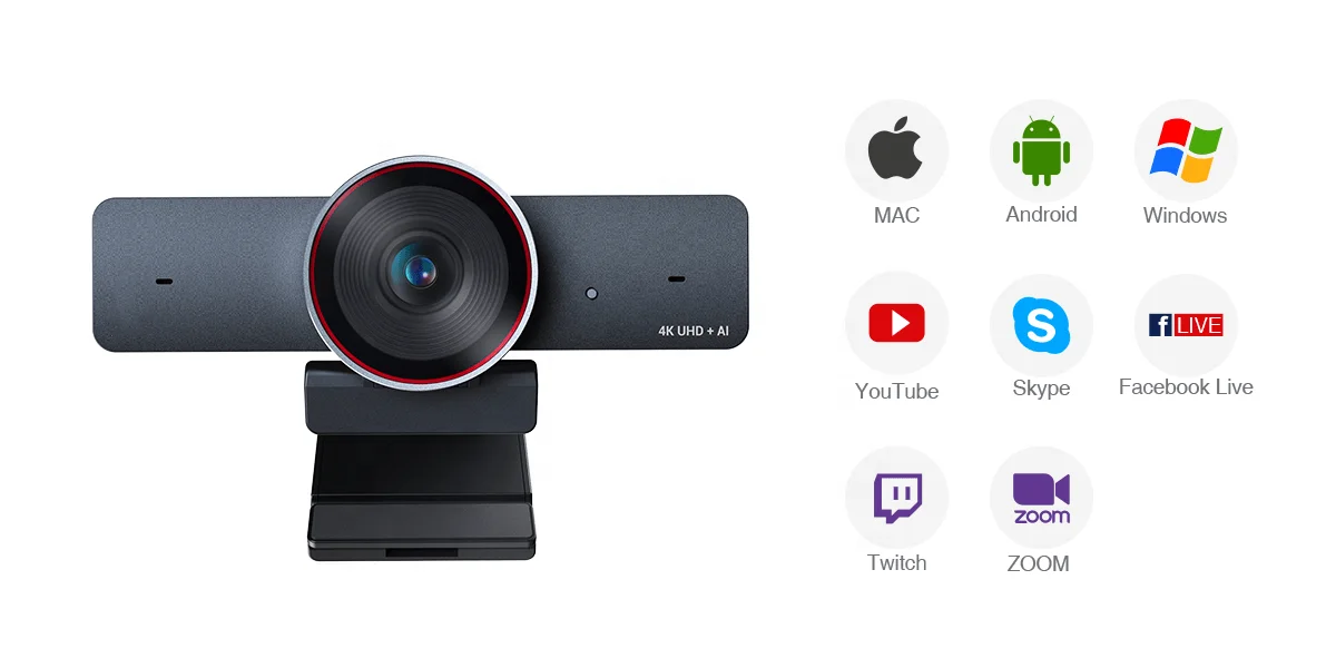 Full HD Live Streaming Smart Tracking Face Recognition Webcamera 8X 60FPS Webcam 4K Autofocus