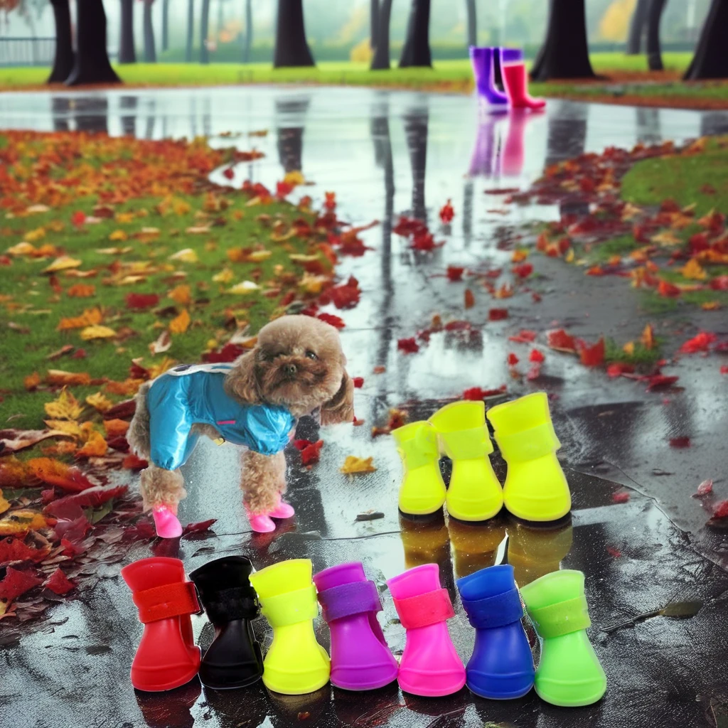 Hot Selling Cute Outdoor Waterproof Non-Slip Soft Silicone Pet Rain Boots Water Proof Dog Shoes for Cats
