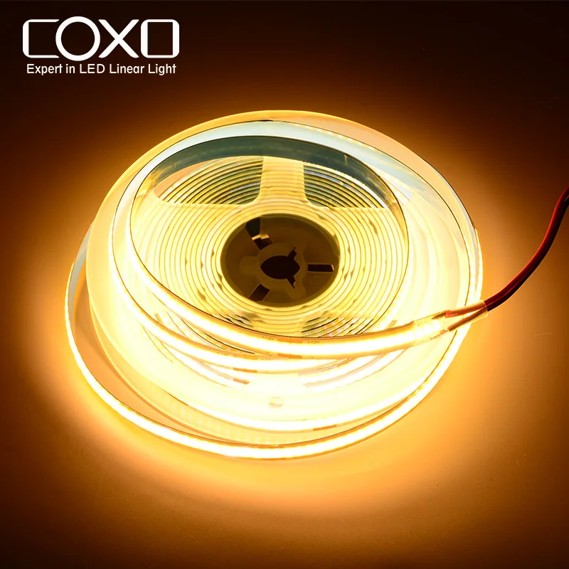 Coxo Dotless Cob Led Light Strip 12v 24v Ce Rohs Ul Customize color Tunable ShenZhen Flexible Cob Led Strip