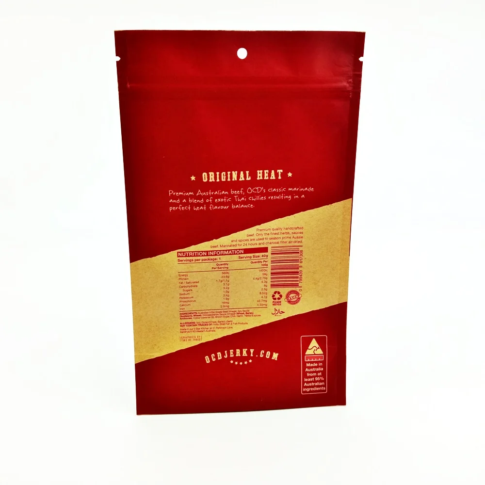 Custom Print Packaging Matte Barrier Food Grade Zip Ziplock Aluminum Foil Recyclable Standing Pouch Biodegradable Kraft Doypack