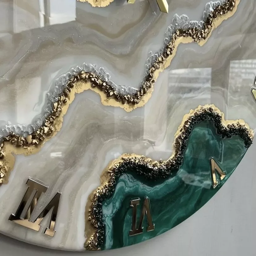 Resin Wall Clock for Home Decor Green Geode Abstract modern design Custom Wall Home Office Decorative Ornament