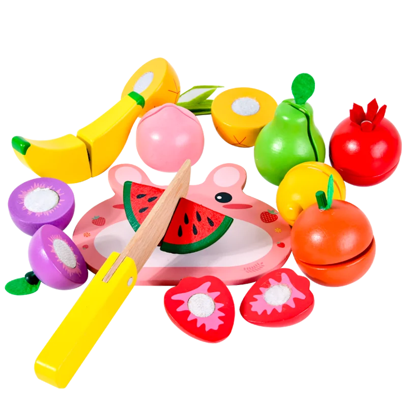 Hot Selling Montessori Education Wooden Pretend Play Fruit Vegetable Kitchen Cutting Toy For Kids