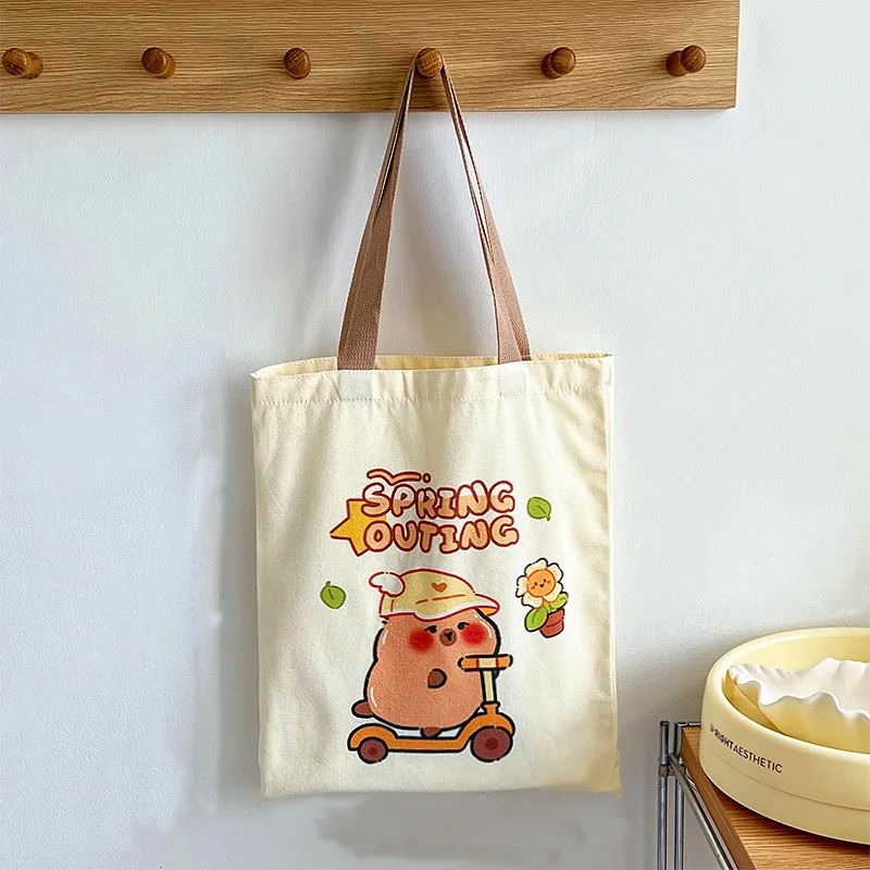 Hot Selling Large Capacity Canvas Polyester Fabric Bento Bag Cute Guinea pigs Cartoon Handbags For Women