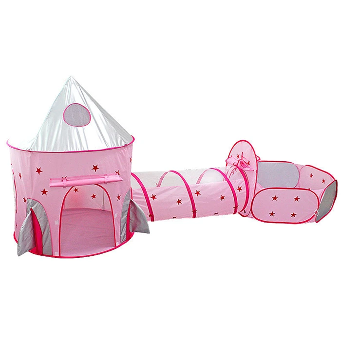 3pc Princess Rocket Castle Play Crawl Tent Tunnel and Ball Pit tent with Basketball Hoop for kids indoor outdoor
