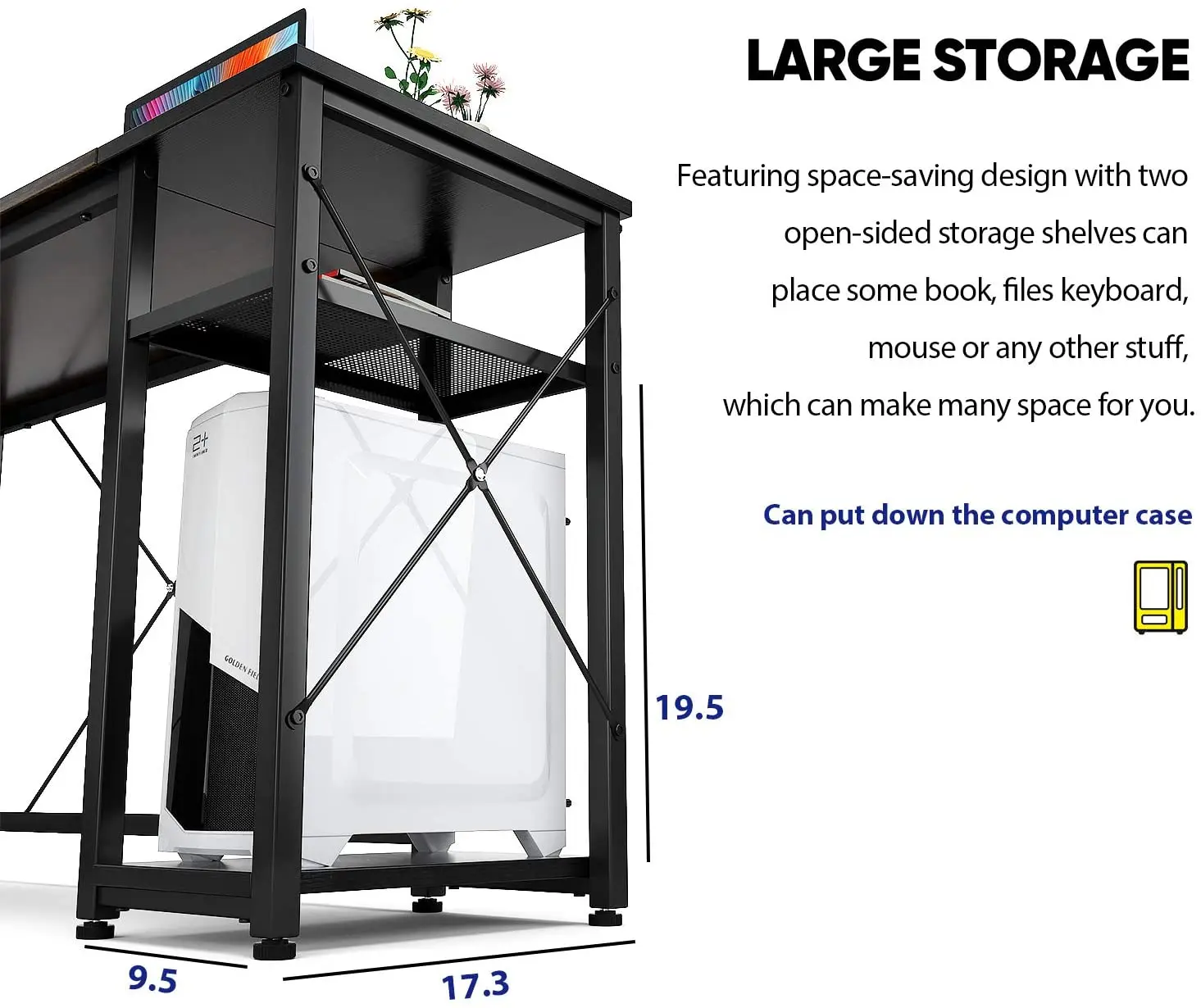 Rustic Brown/Black L-Shaped Large Gaming Desk 2 Person Table for home office Computer desk Writing Gaming Gamer Command Center