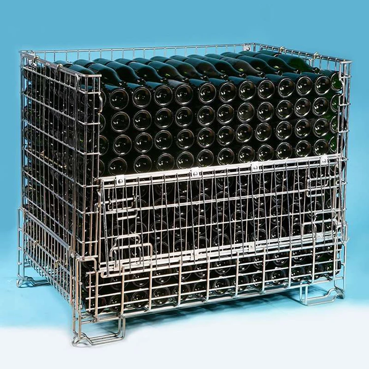 China factory cheap price stacking portable pet preform storage steel cage metal foldable wire container