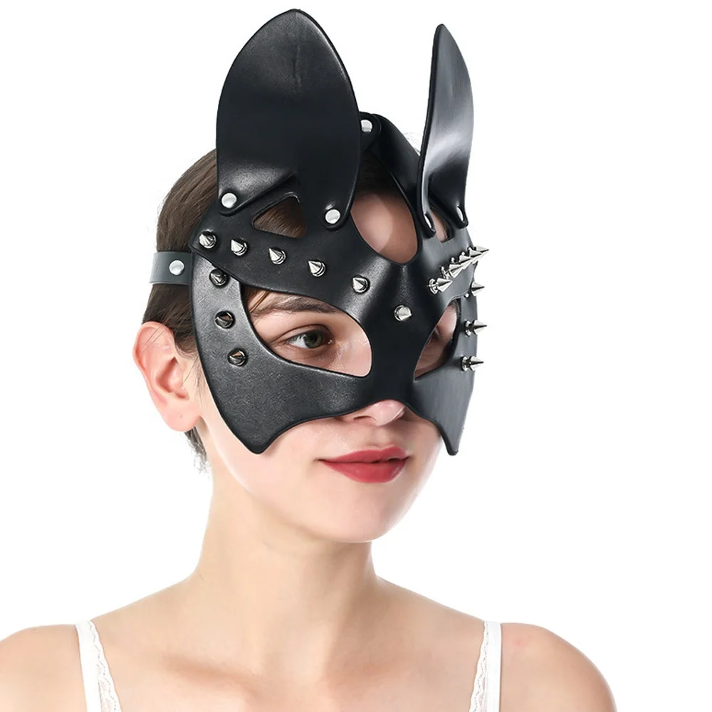 Role playing PU Leather Rivet Mask Couples Adult Games Bondage Sex Mask