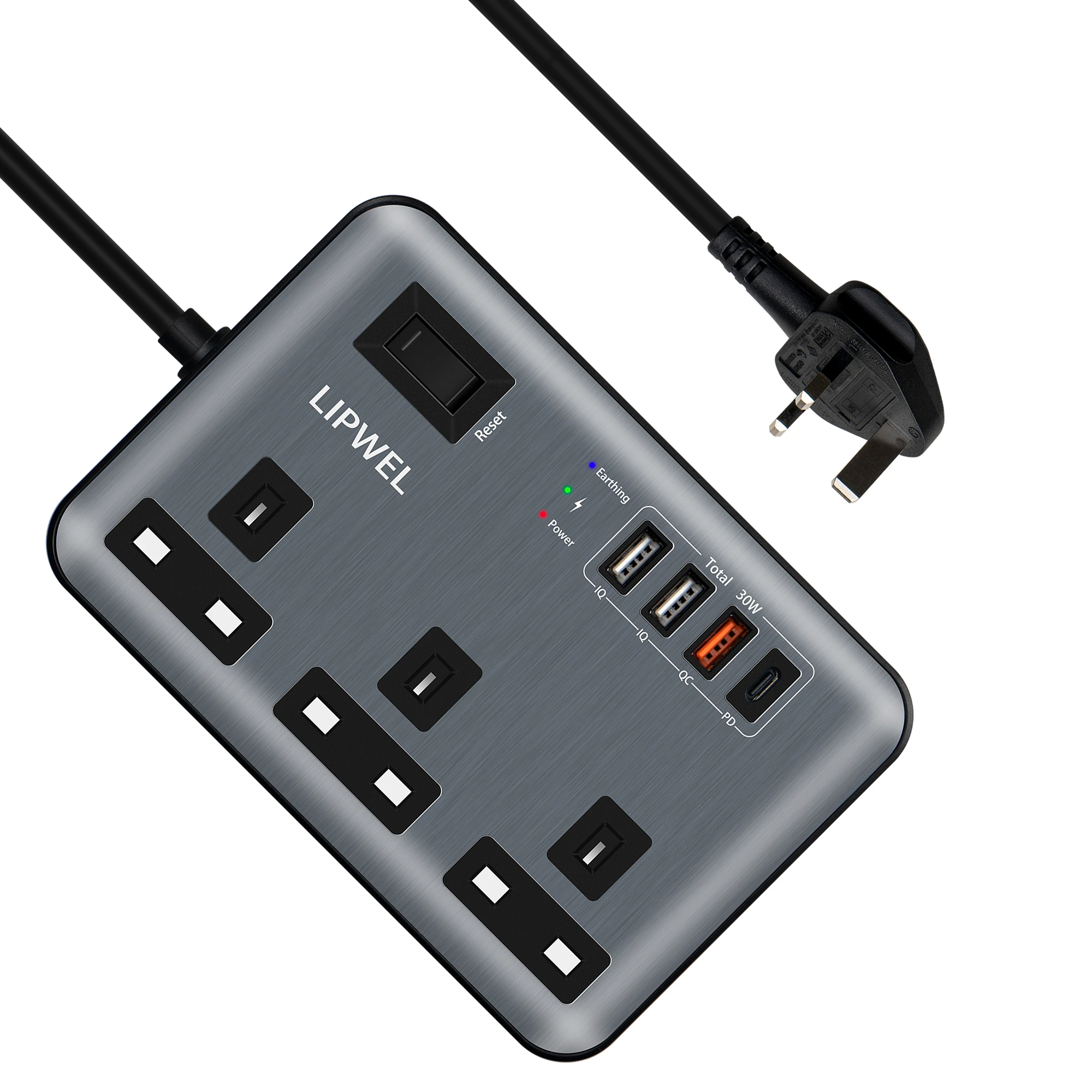 3-Outlet 4USB Surge Protector 6 Ft Extension Cord Power Strip 2400 Joules Flat PlugTwist-to-Close Safety Covers Protected