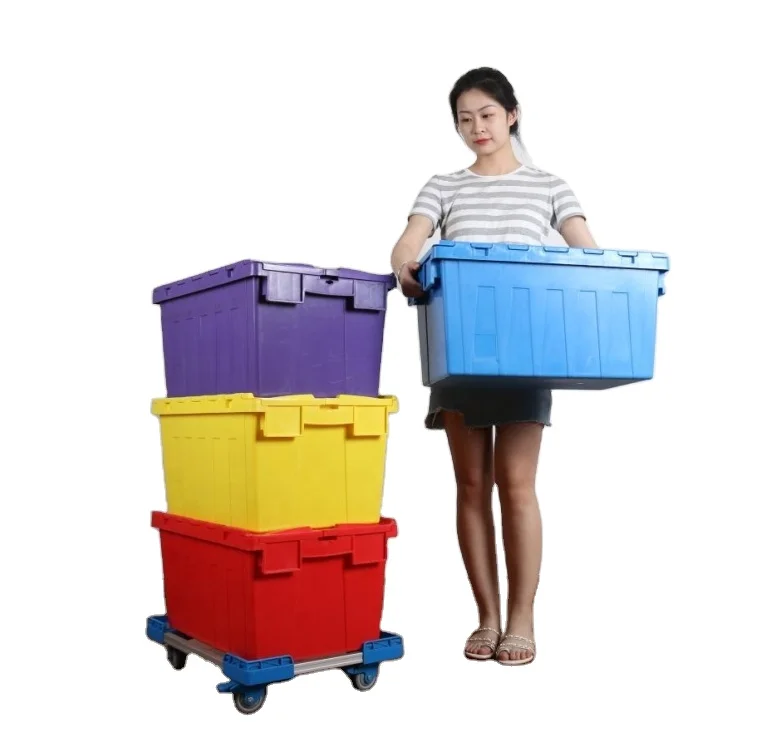 Heavy duty logistic warehouse storage moving plastic stackable nestable moving boxes plastic crates with lids