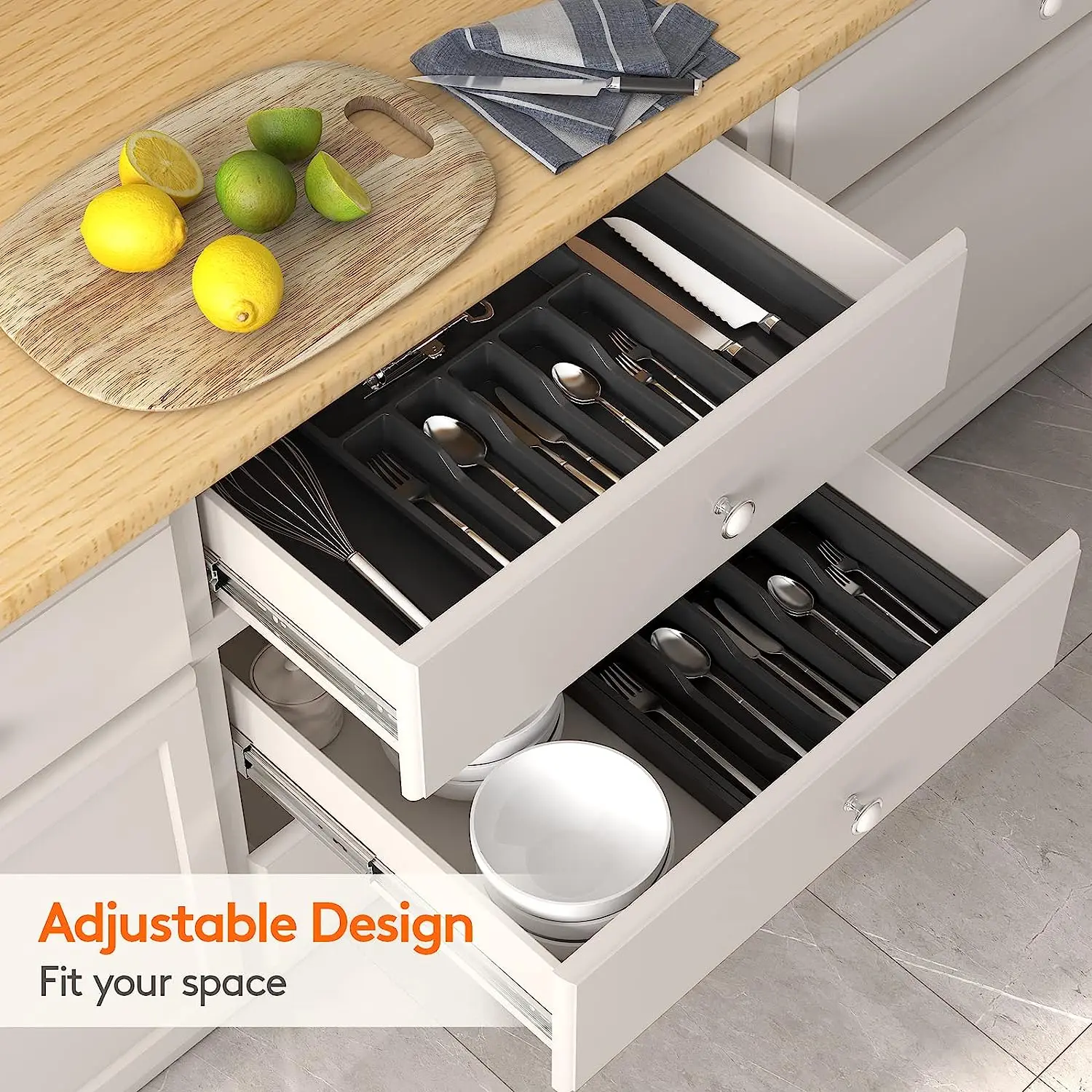 Hot Sale Expandable Utensil Tray Silverware Organizer Expandable Utensil Tray for Drawer Adjustable Flatware and Cutlery Holder