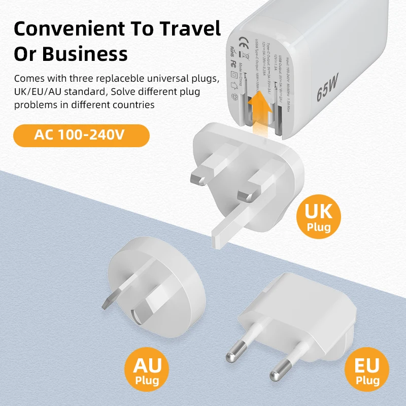 PD 65 Вт горячая Распродажа USB C + A двойной порт адаптер Быстрая зарядка настенное зарядное устройство для всех телефонов и ноутбуков pd