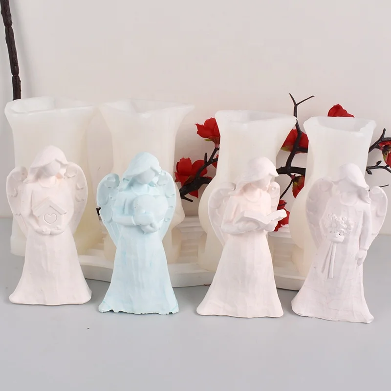 DM618 Angel Candle Silicone Mold Epoxy Resin Holding Flower Book House Heart Little Girl Mould
