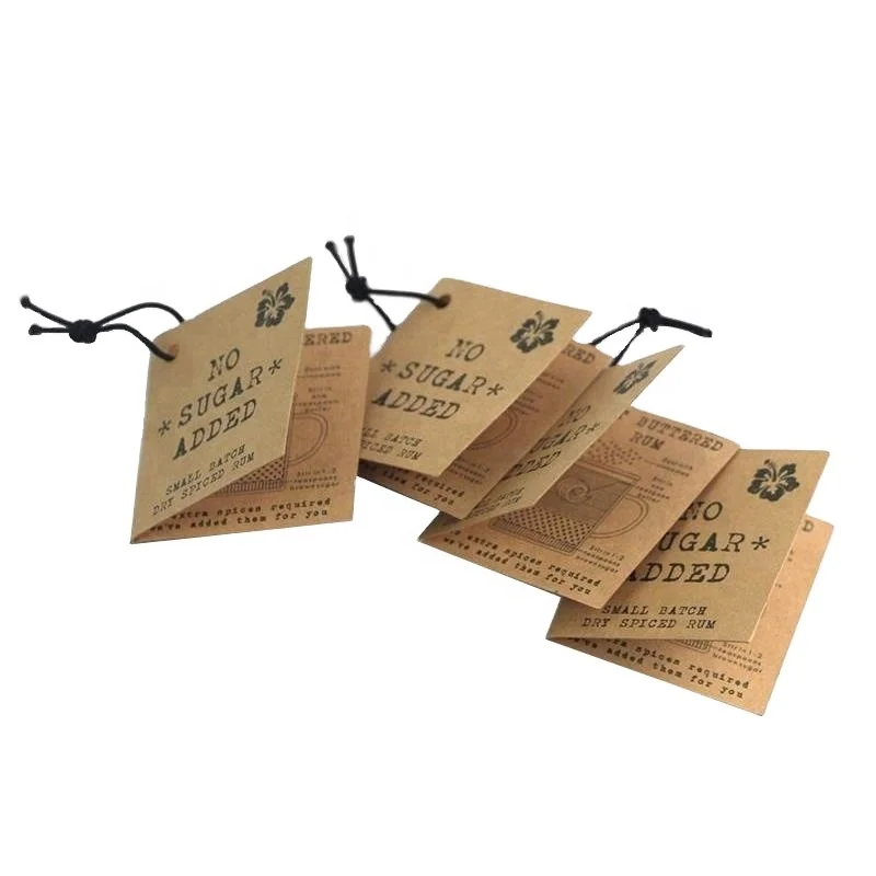 2022 new design garment tag with string, custom logo brown kraft paper hangtag for jeans
