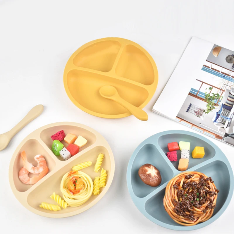 Wholesale Kids Food Feeding Bowl Silicone Baby Dishes Kid Dinner Suction Plate Baby Silicone Tableware Feeding Set With Lid