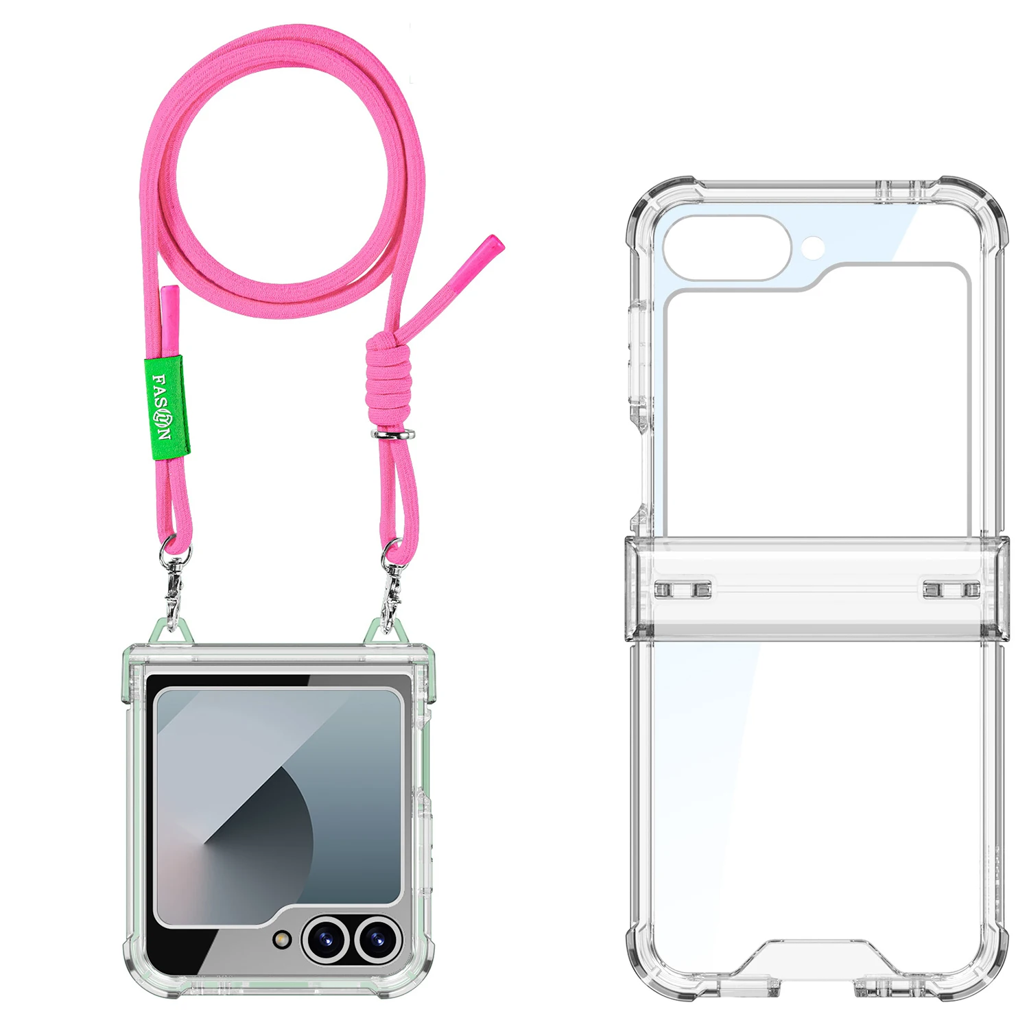 PC Clear Case with Adjustable Rope for Samsung Z flip 3/4/5/6 Crossbody Phone Strap Mobile Phones Cover